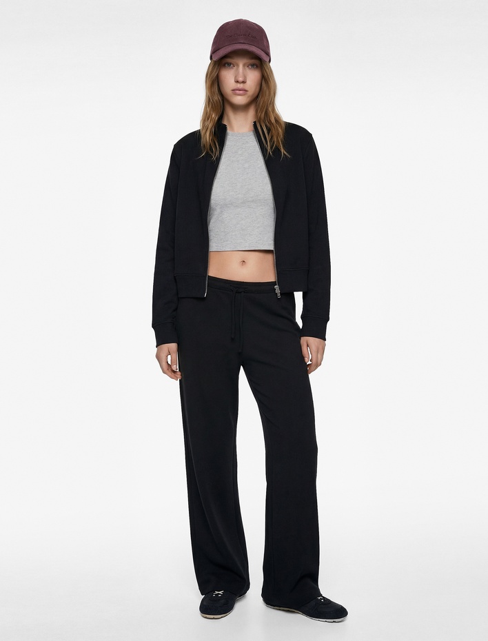  Krep Scuba Kumaş Yüksek Bel Bağcıklı Geniş Paça Pantolon