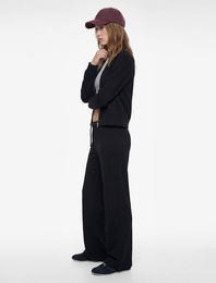 Krep Scuba Kumaş Yüksek Bel Bağcıklı Geniş Paça Pantolon