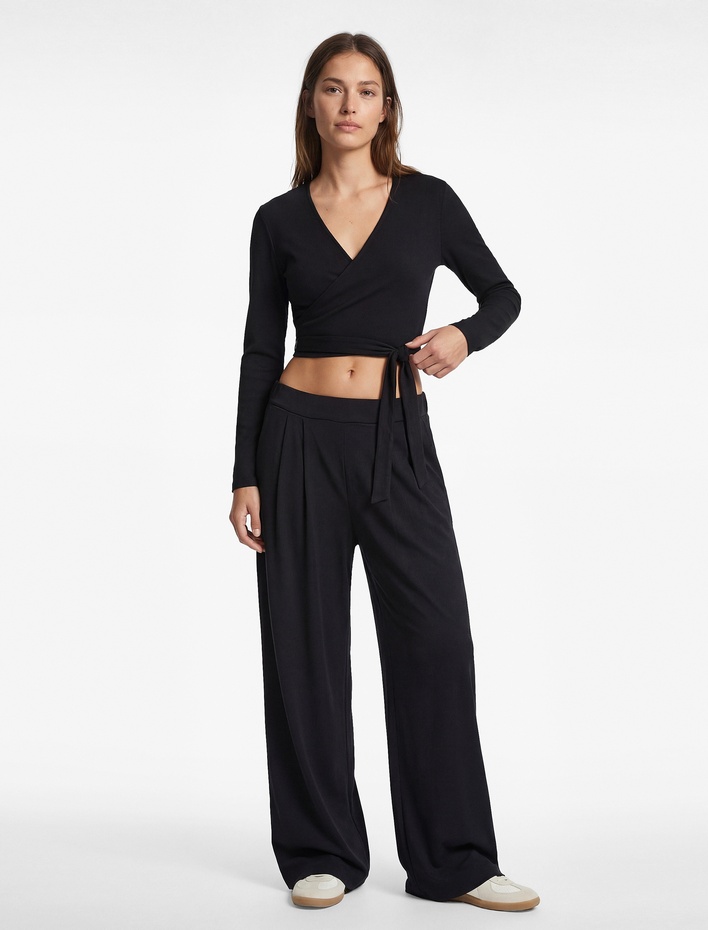  Yüksek Bel Rahat Kalıp Modal Pileli Geniş Paça Spor Eşofman Altı