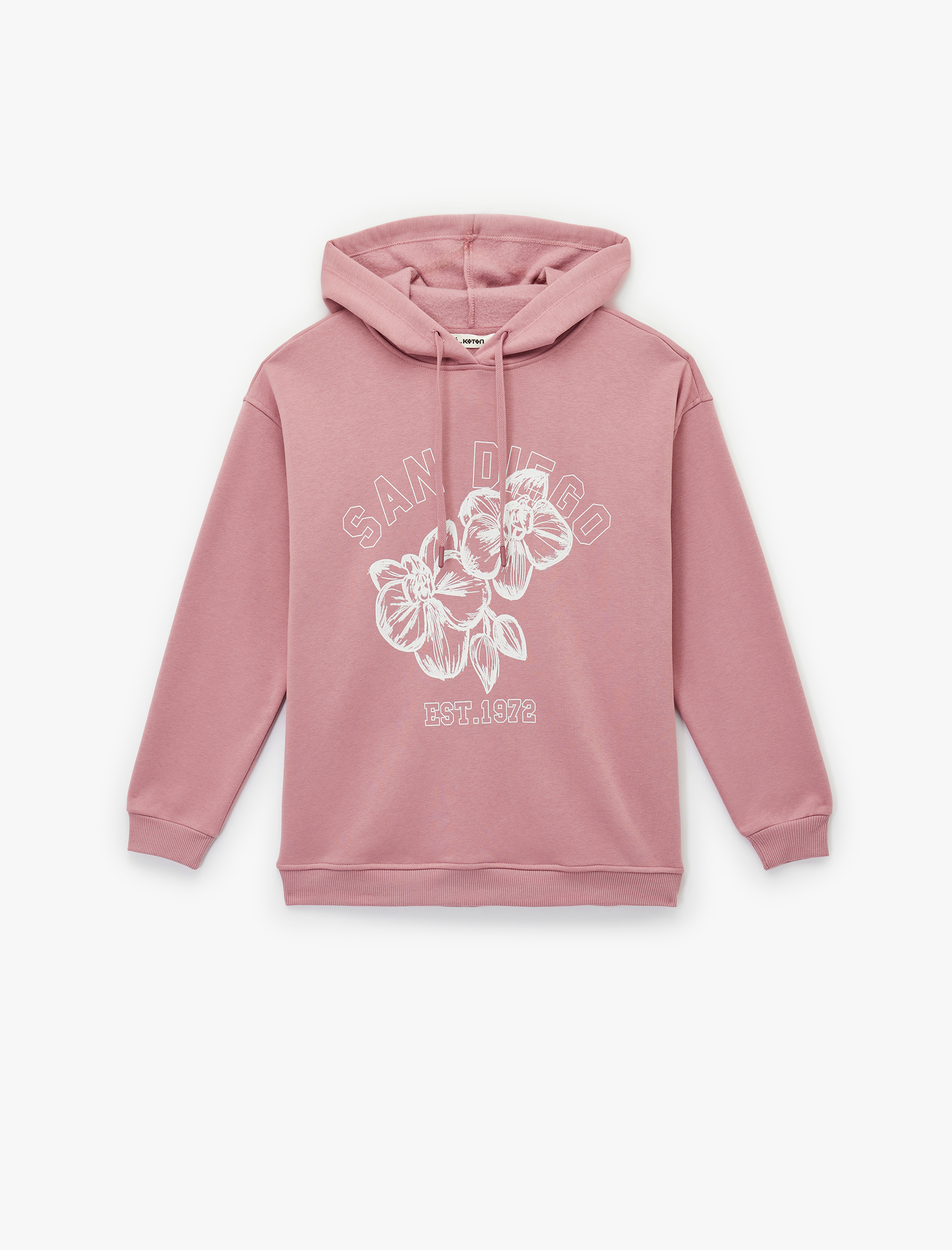   Şardonlu Kapüşonlu Çiçek Baskılı Oversize Sweatshirt