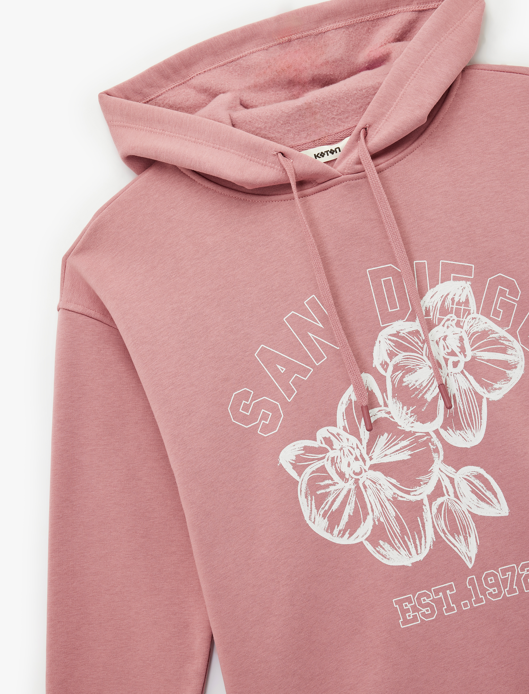   Şardonlu Kapüşonlu Çiçek Baskılı Oversize Sweatshirt