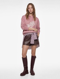 Şardonlu Kapüşonlu Çiçek Baskılı Oversize Sweatshirt