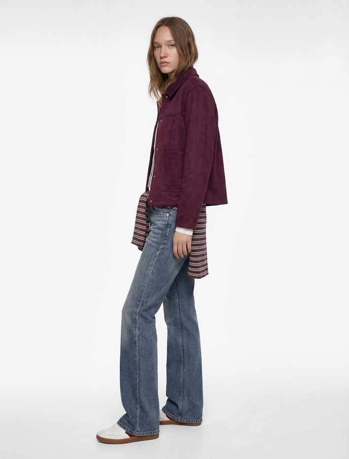  Çıtçıt Düğmeli Cep Detaylı Klasik Yaka Uzun Kollu Suni Süet Gömlek