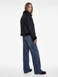 Cep Detaylı Süet Görünümlü Düğmeli Klasik Yaka İçi Suni Kürklü Ceket