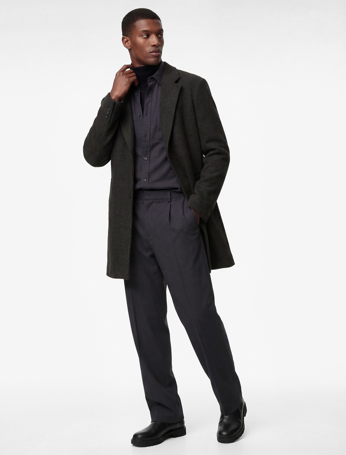  Regular Fit Cepli Mono Yaka Uzun Kaşe Kaban