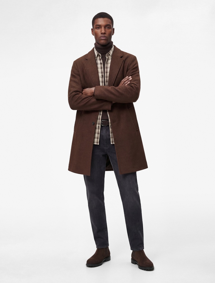  Regular Fit Cepli Mono Yaka Uzun Kaşe Kaban