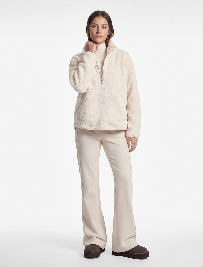  Uzun Kollu Cepli Yarım Fermuarlı Spor Peluş Sweatshirt