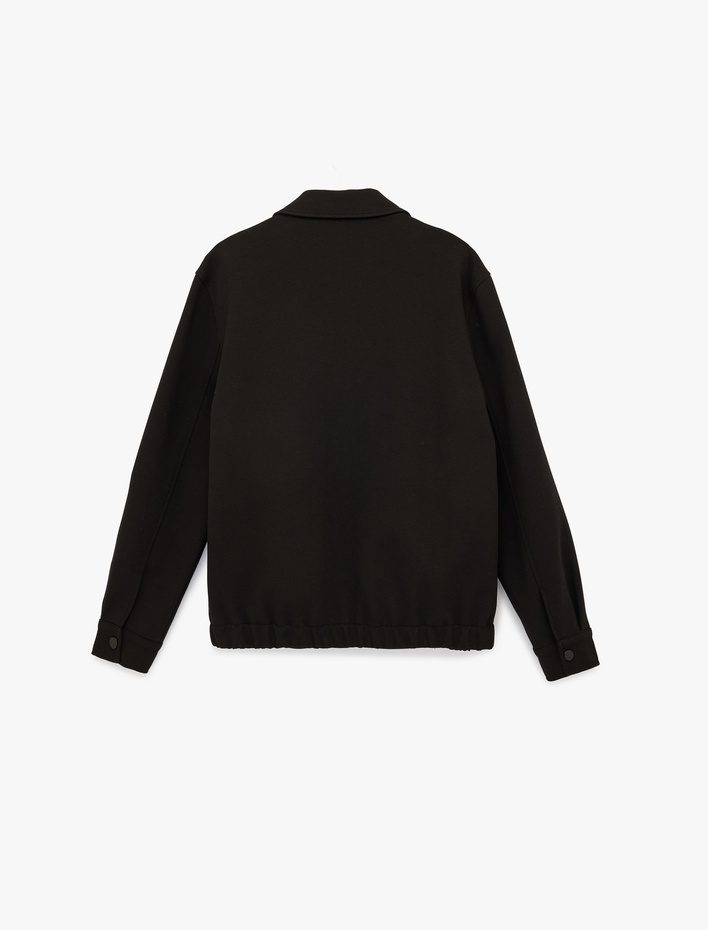  Regular Fit Uzun Kollu Cepli Gömlek Yaka Fermuarlı Bomber Ceket