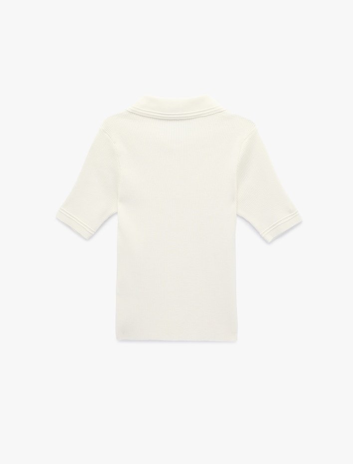  Slim Fit Yarım Düğme Detaylı Kısa Kollu Polo Yaka Triko Kazak