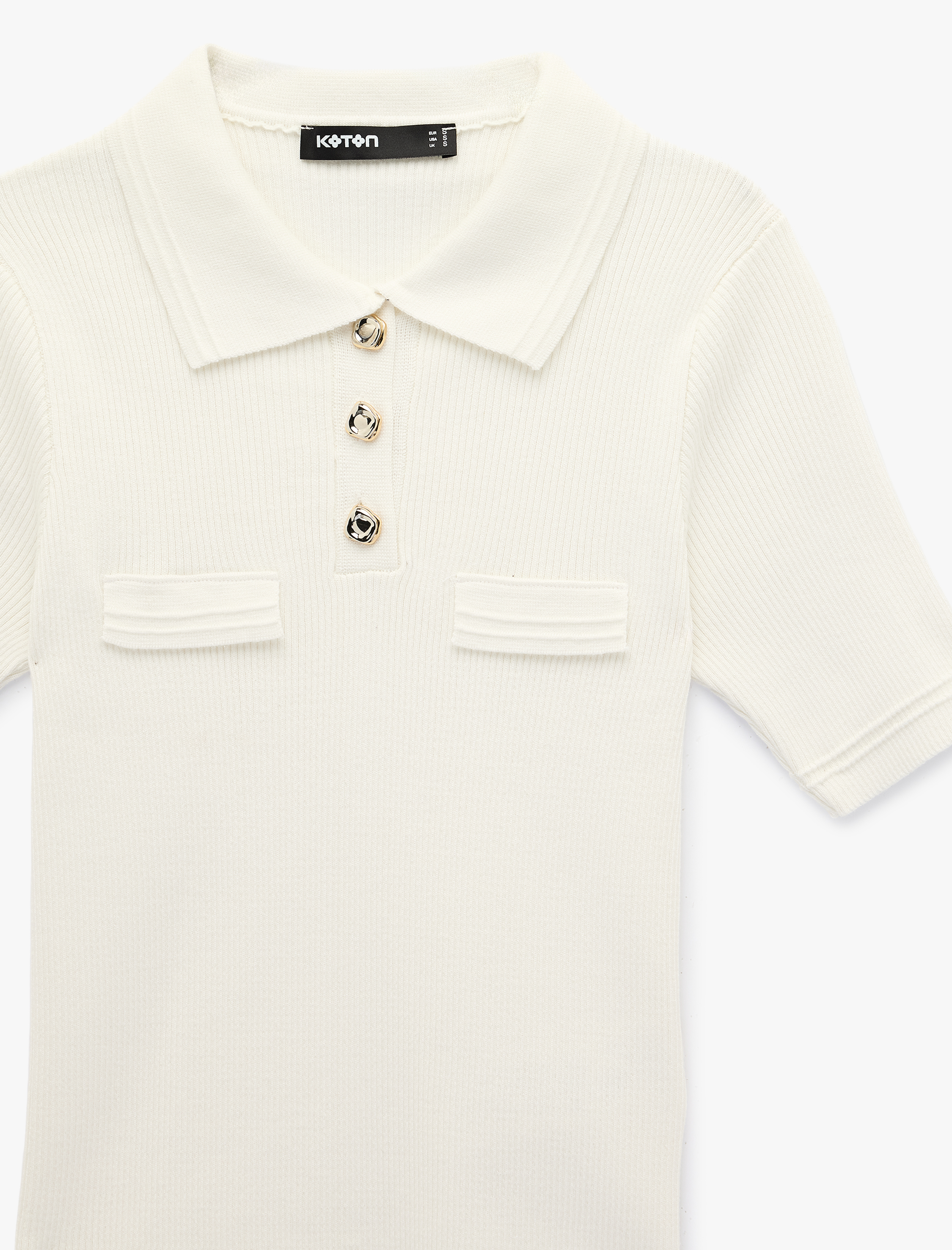   Slim Fit Yarım Düğme Detaylı Kısa Kollu Polo Yaka Triko Kazak