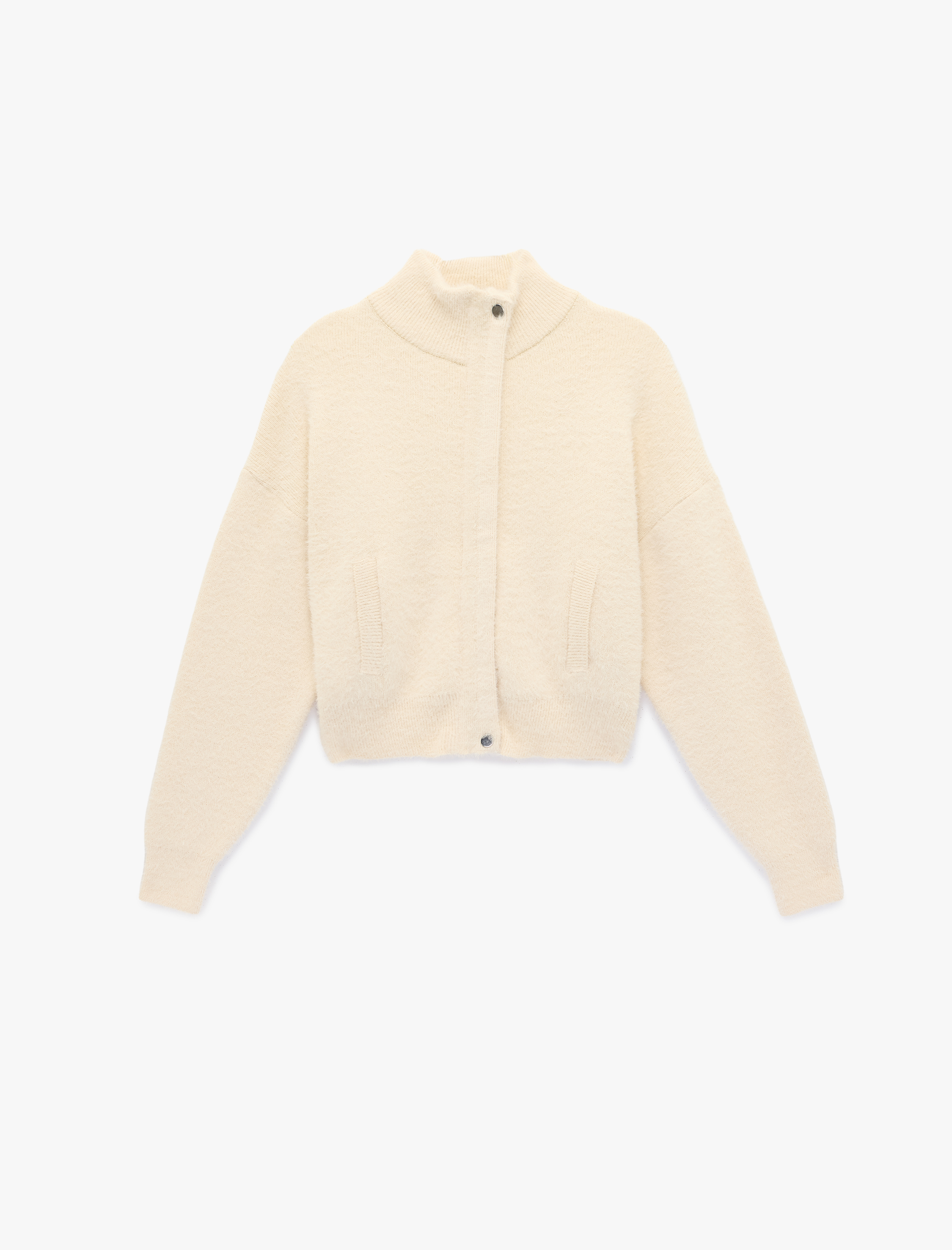   Koton X Sibil Çetinkaya - Uzun Kollu Dik Yaka Fermuarlı Peluş Hırka