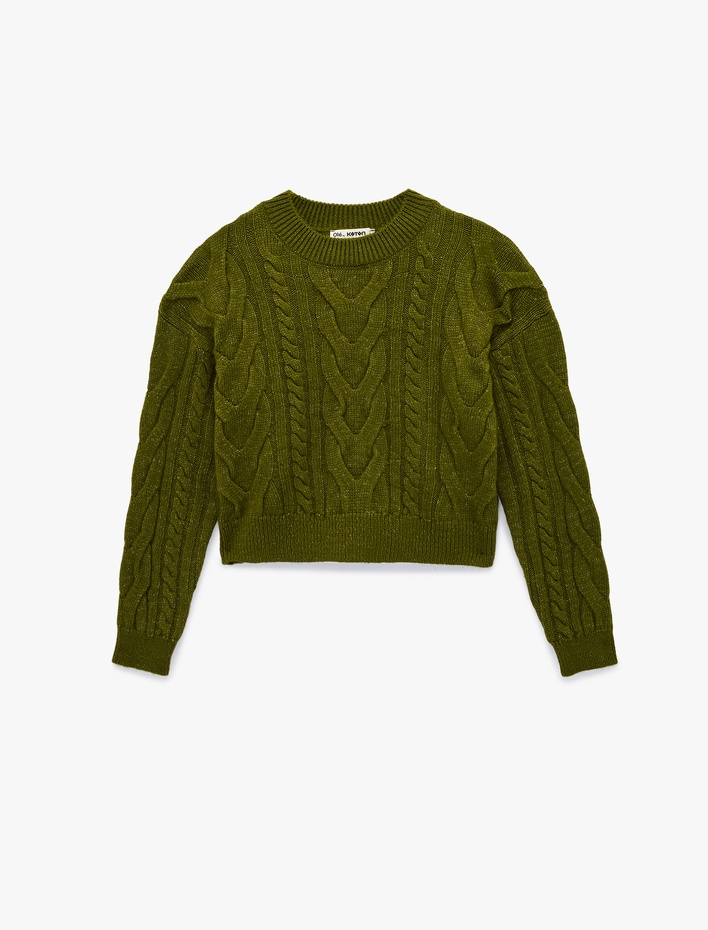  Uzun Kollu Bisiklet Yaka Saç Örgülü Triko Kazak