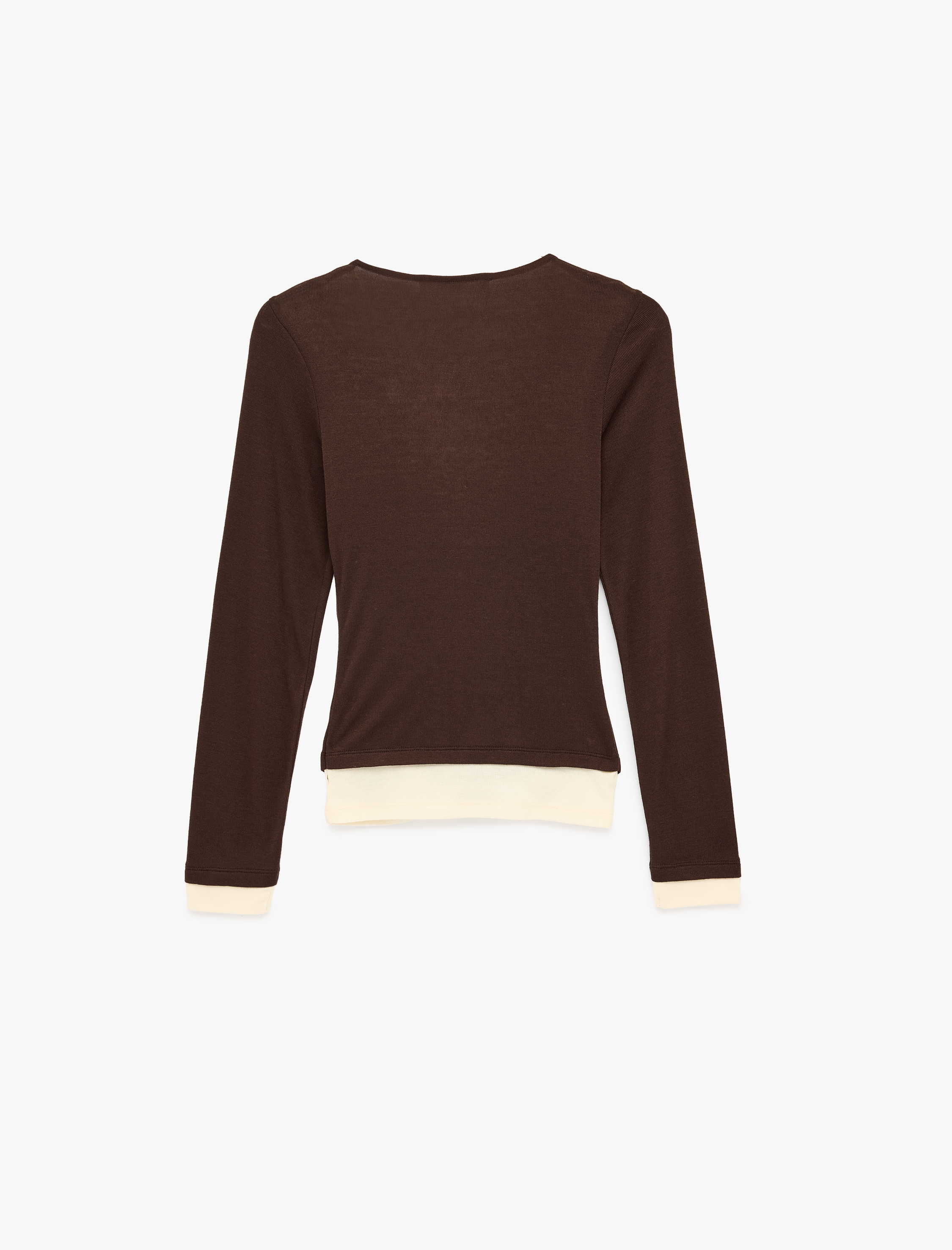   Slim Fit Uzun Kollu Renk Kontrastlı Degaje Yaka Tişört