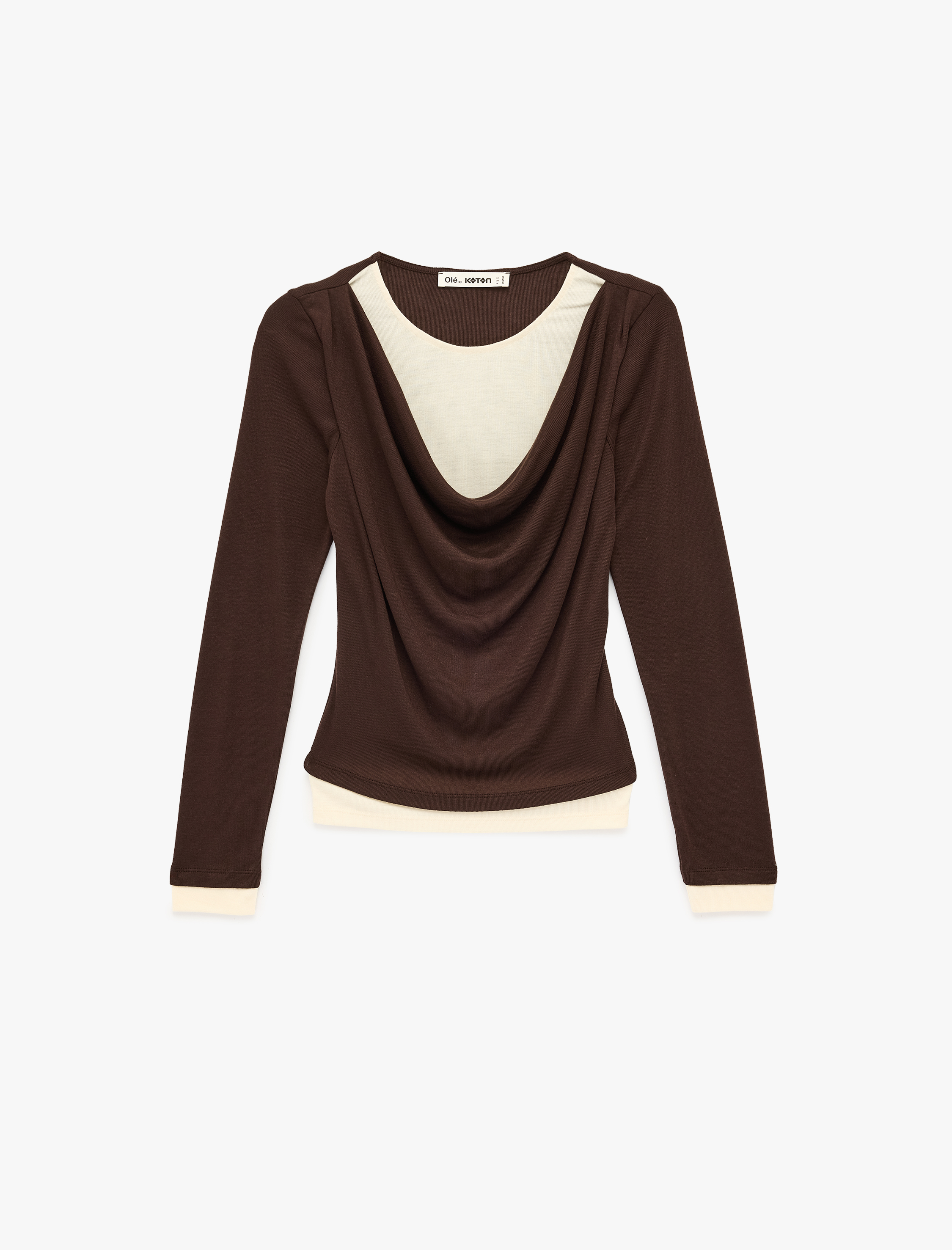   Slim Fit Uzun Kollu Renk Kontrastlı Degaje Yaka Tişört