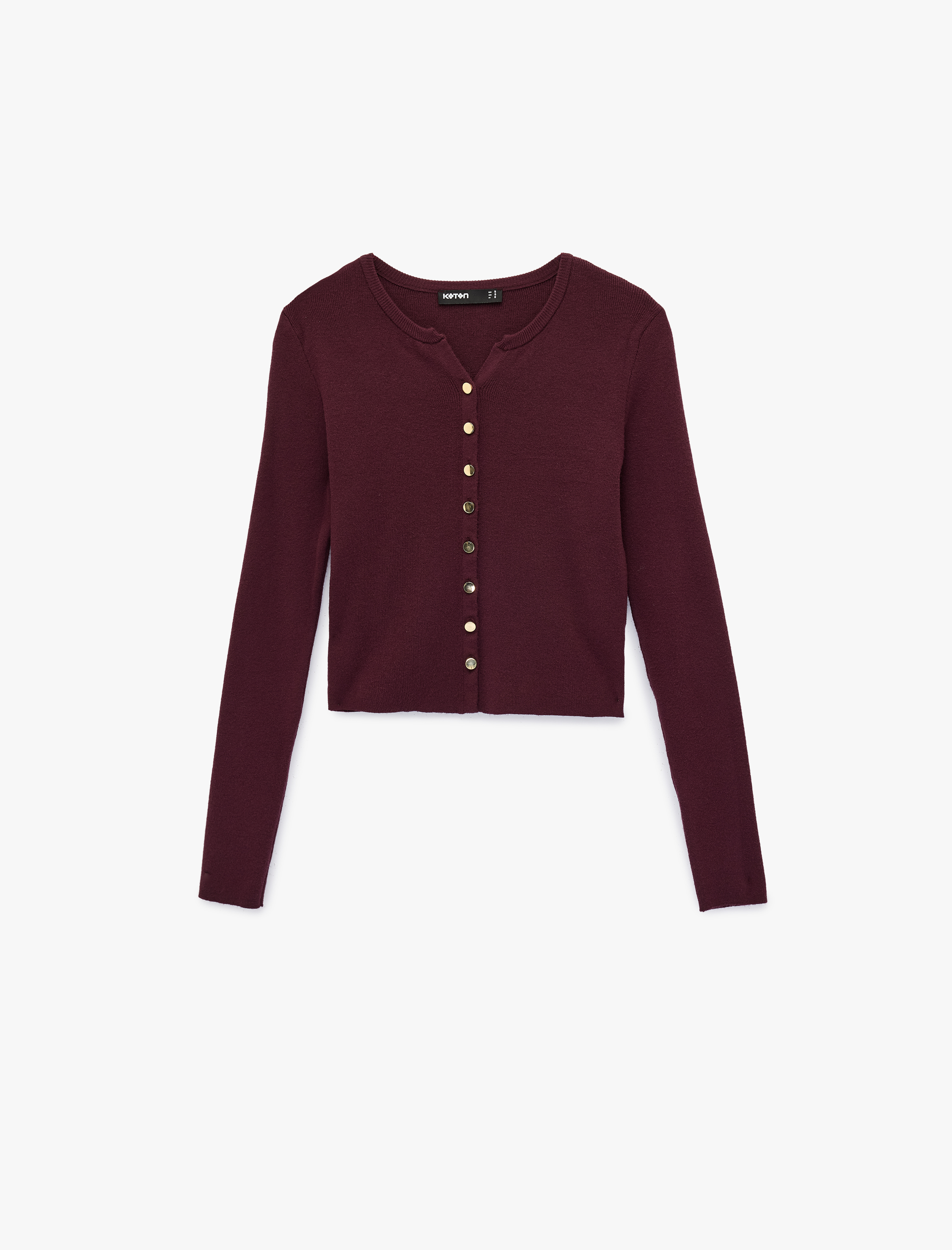   Düğmeli Uzun Kollu Bisiklet Yaka Triko Hırka