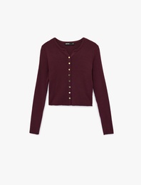 Düğmeli Uzun Kollu Bisiklet Yaka Triko Hırka