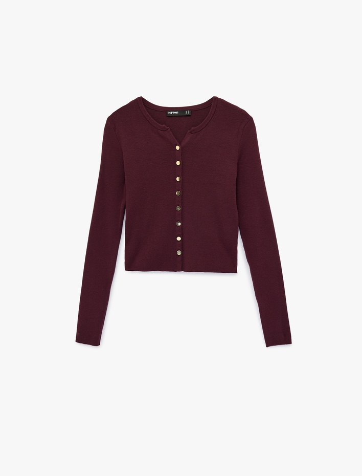  Düğmeli Uzun Kollu Bisiklet Yaka Triko Hırka