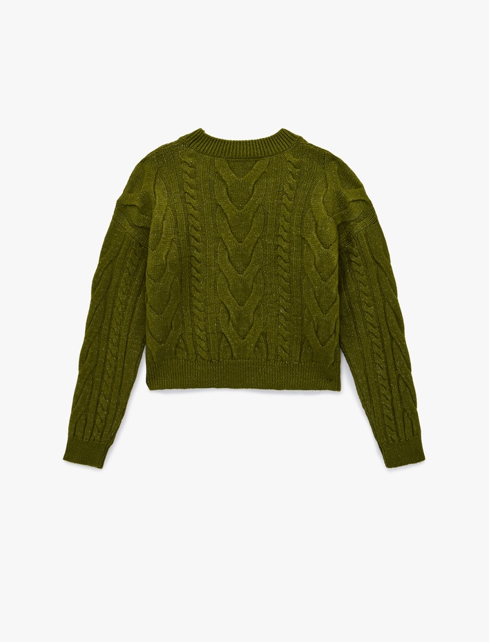  Uzun Kollu Bisiklet Yaka Saç Örgülü Triko Kazak