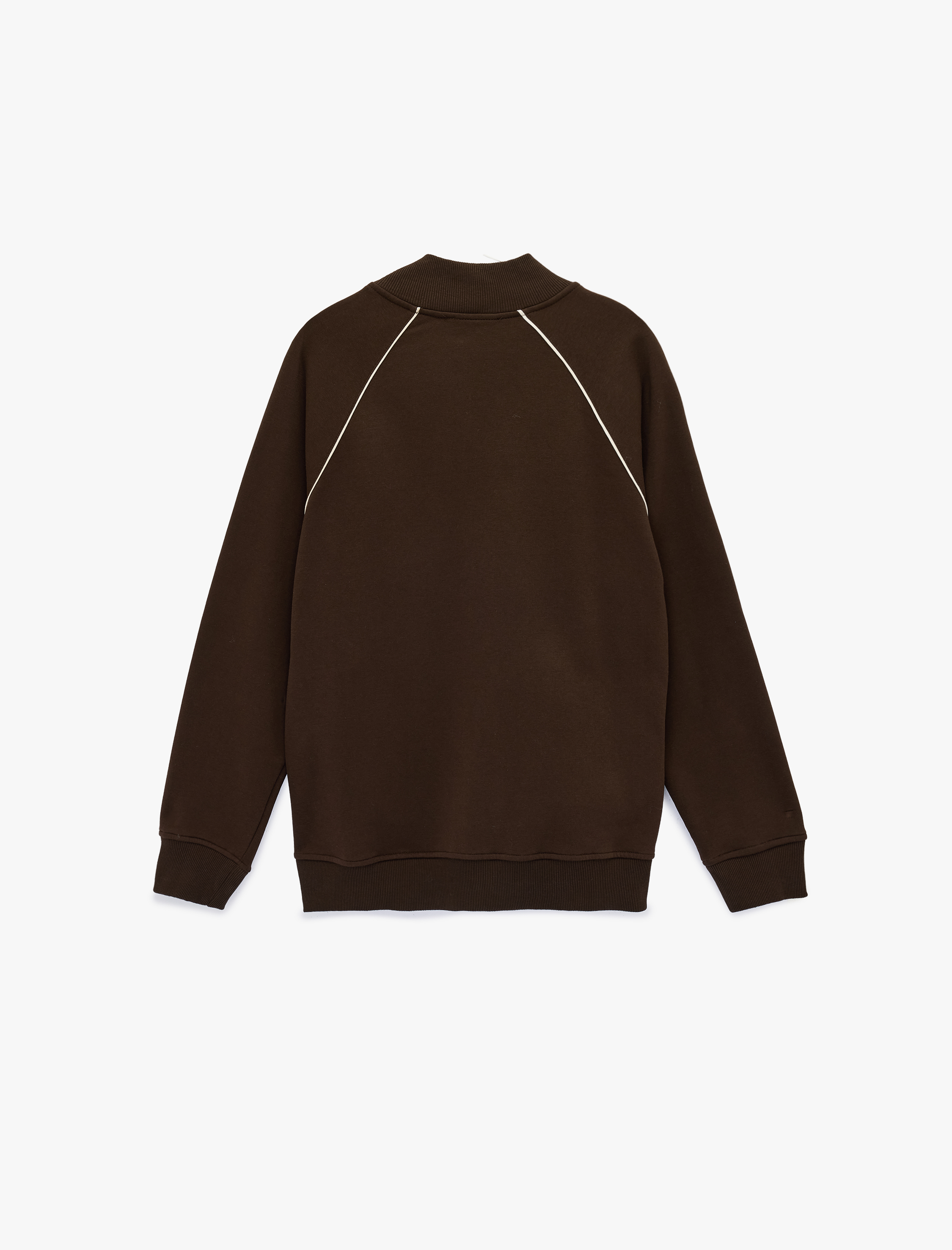   Şardonlu Uzun Kollu Dik Yaka Tam Fermuarlı Sweatshirt