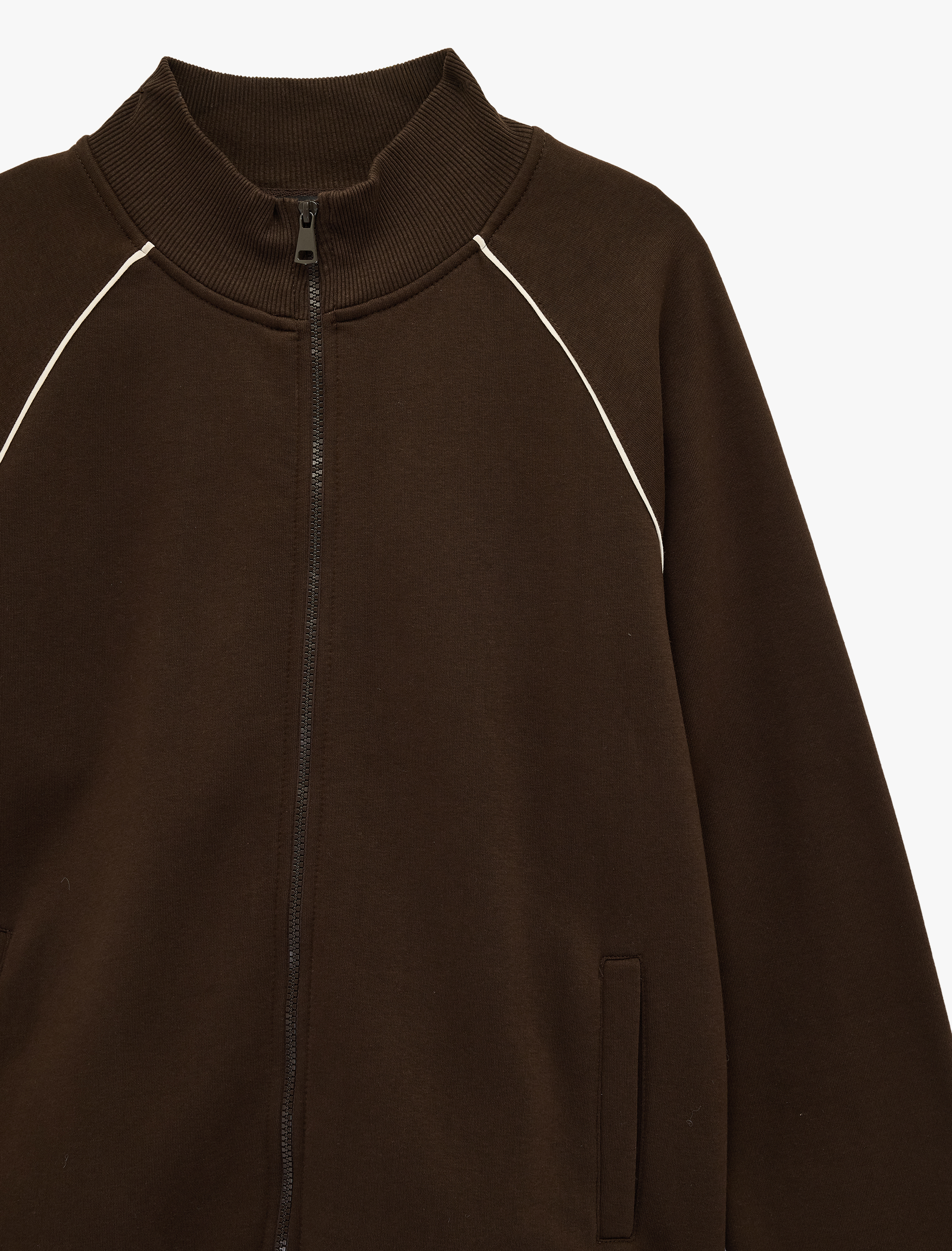   Şardonlu Uzun Kollu Dik Yaka Tam Fermuarlı Sweatshirt