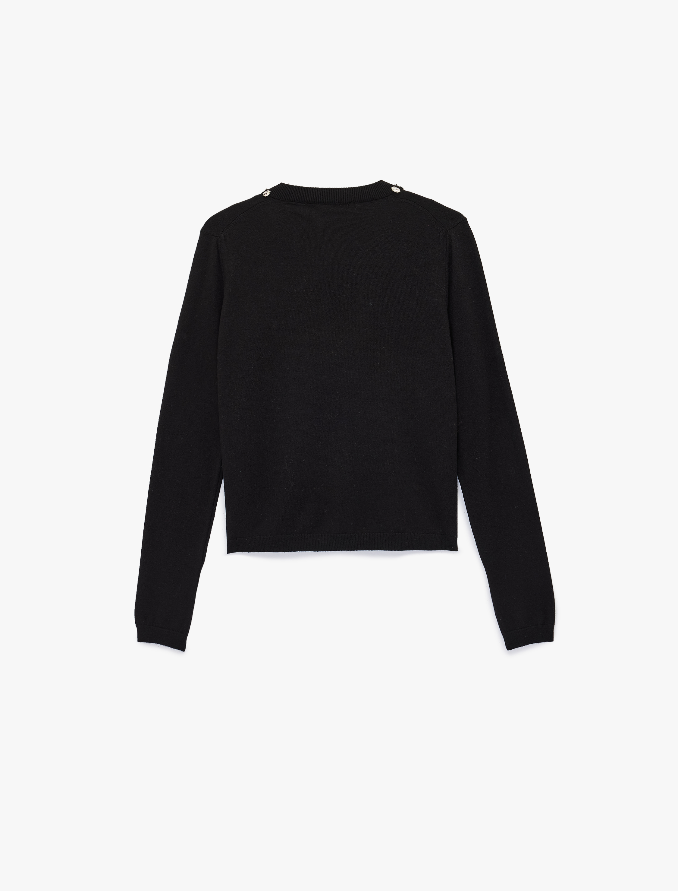   Uzun Kollu Düğmeli Bisiklet Yaka Taşlı Triko Hırka