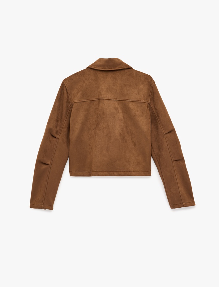  Regular Fit Cepli Uzun Kollu Suni Süet Ceket