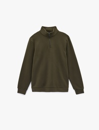 Regular Fit Uzun Kollu Basic Yarım Fermuarlı Sweatshirt