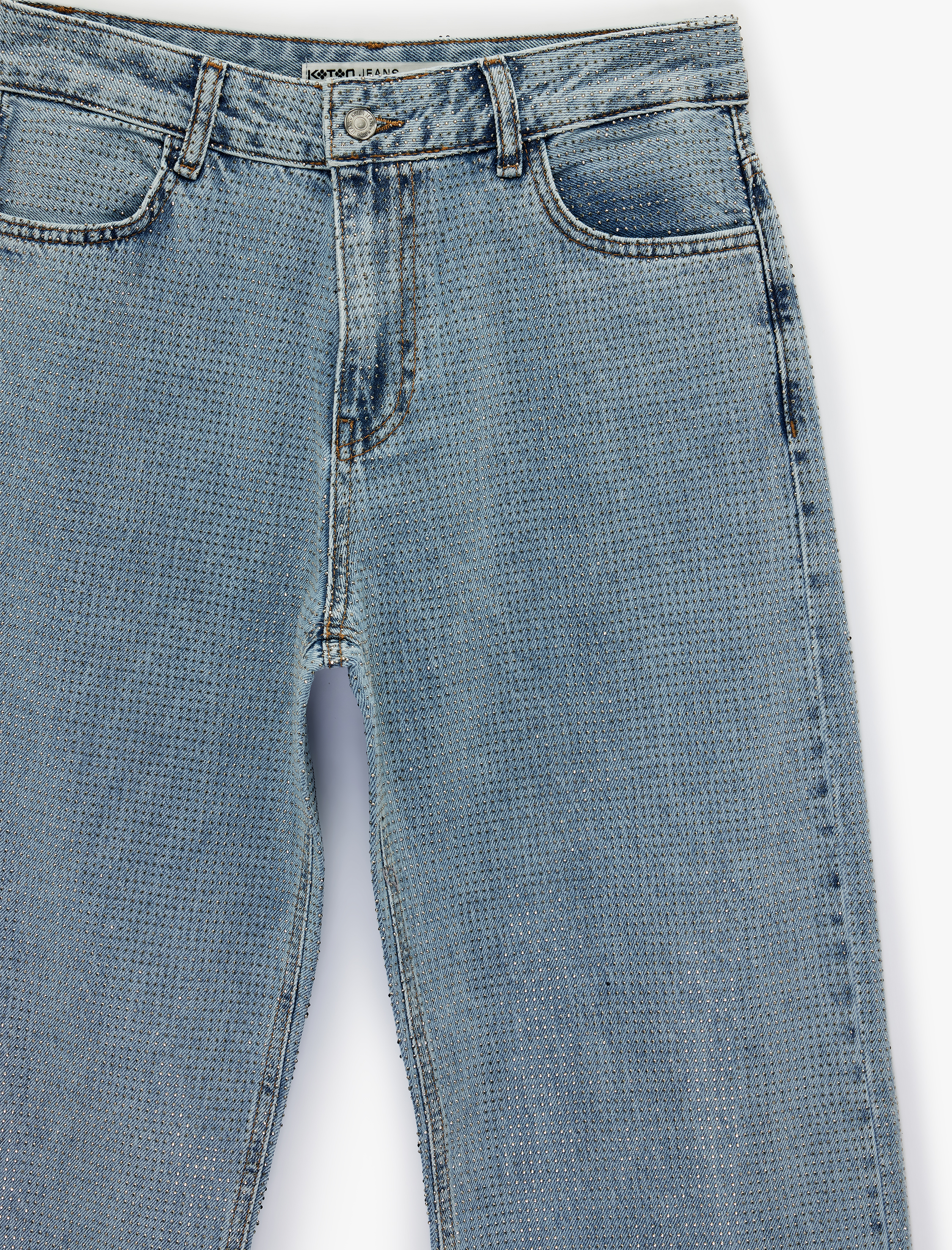   Cepli Uzun Düz Paça Taşlı Jean Pantolon - Straight Fit Jean