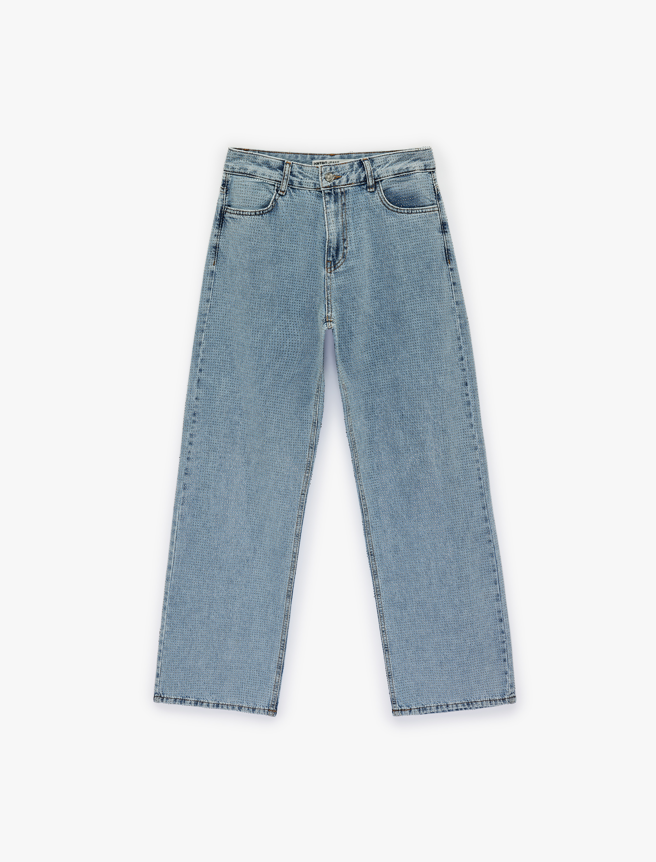   Cepli Uzun Düz Paça Taşlı Jean Pantolon - Straight Fit Jean