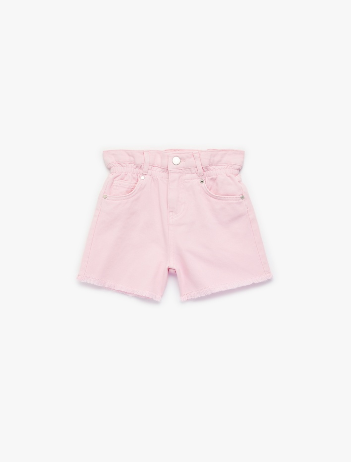 Kız Çocuk Pamuklu Cepli Yüksek Bel Denim Şort