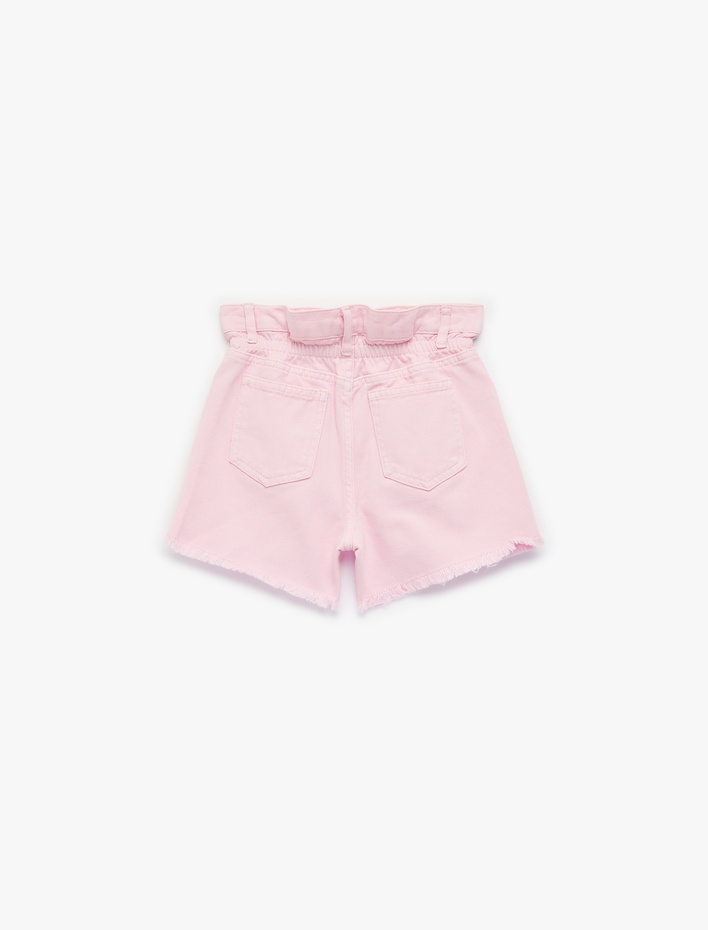 Kız Çocuk Pamuklu Cepli Yüksek Bel Denim Şort