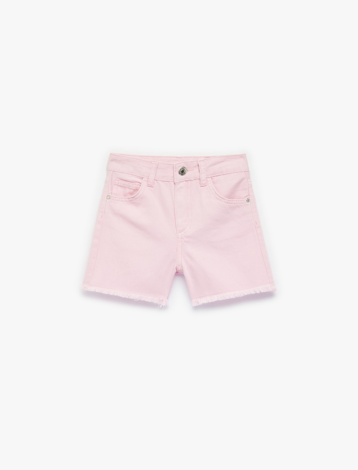 Kız Çocuk Pamuklu Cepli Düz Kesim Jean Şort