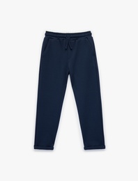 Pike Kumaş Beli Lastikli Bağlamalı Duble Paça Cepli Eşofman Altı