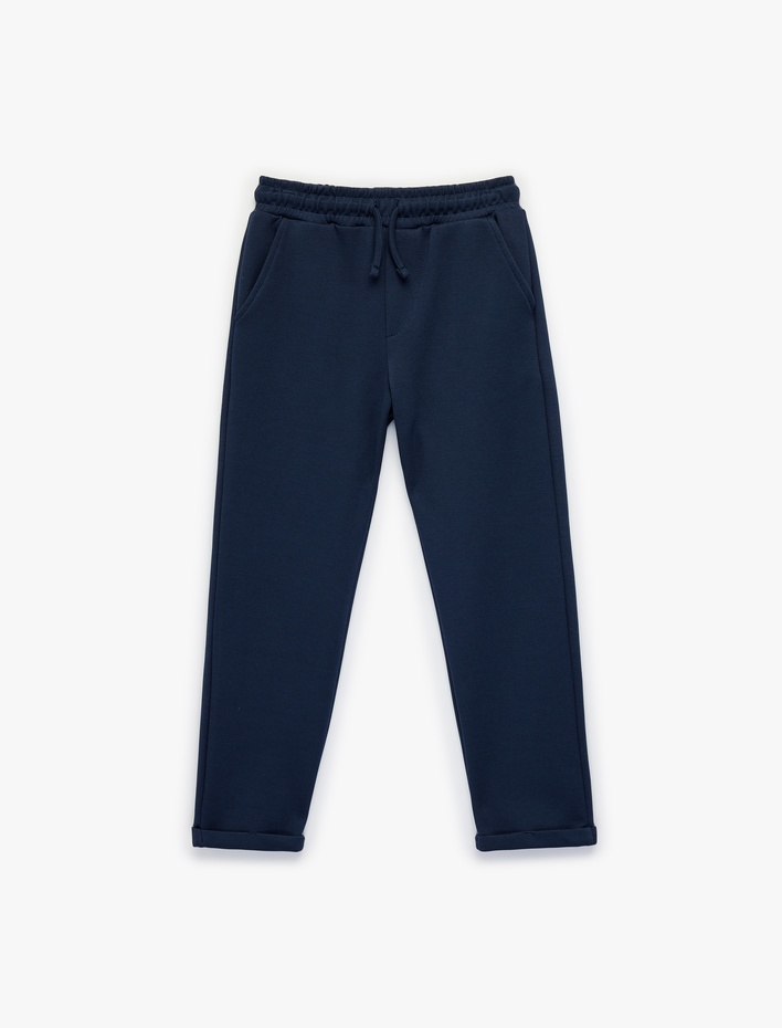 Erkek Çocuk Pike Kumaş Beli Lastikli Bağlamalı Duble Paça Cepli Eşofman Altı