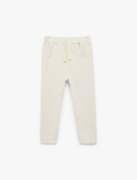 Waffle Kumaş Pamuklu Beli Bağlamalı Lastikli Paça Jogger Eşofman Altı