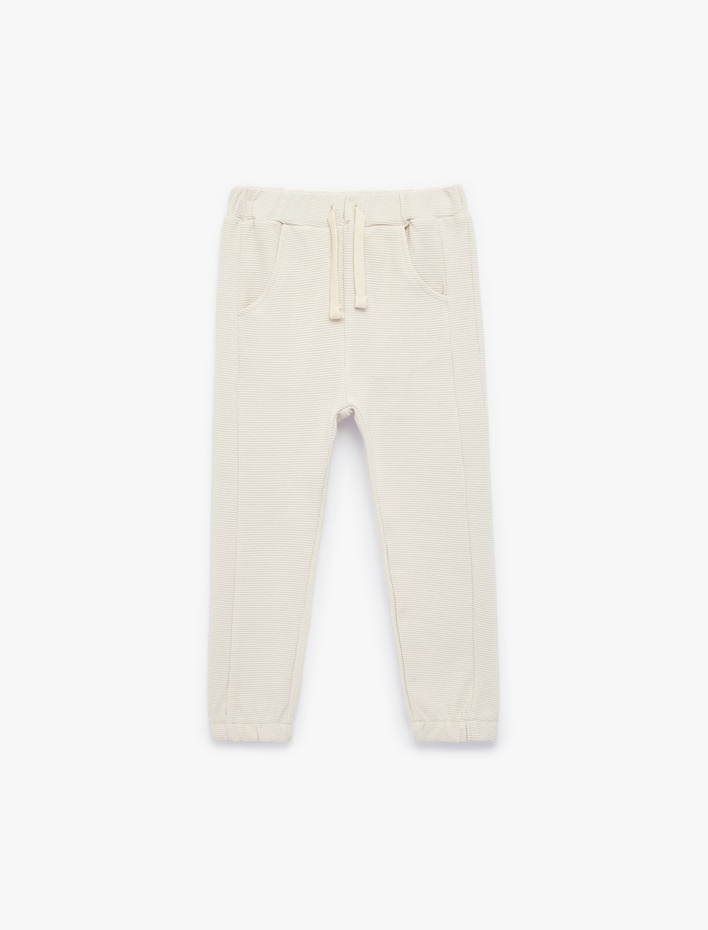 Erkek Bebek Waffle Kumaş Pamuklu Beli Bağlamalı Lastikli Paça Jogger Eşofman Altı