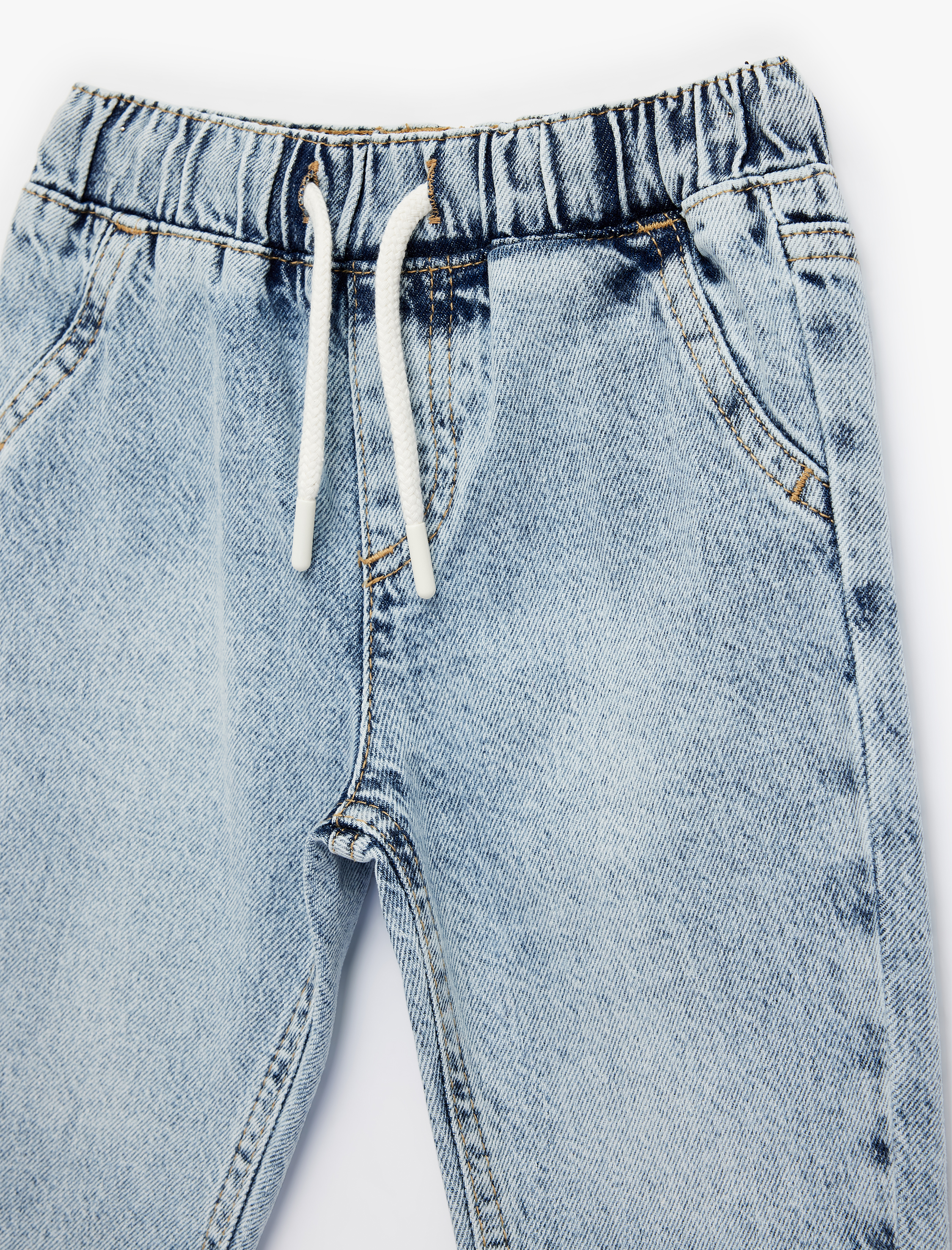  Erkek Bebek Pamuklu Beli Bağcıklı Lastikli Cepli Jogger Denim Pantolon