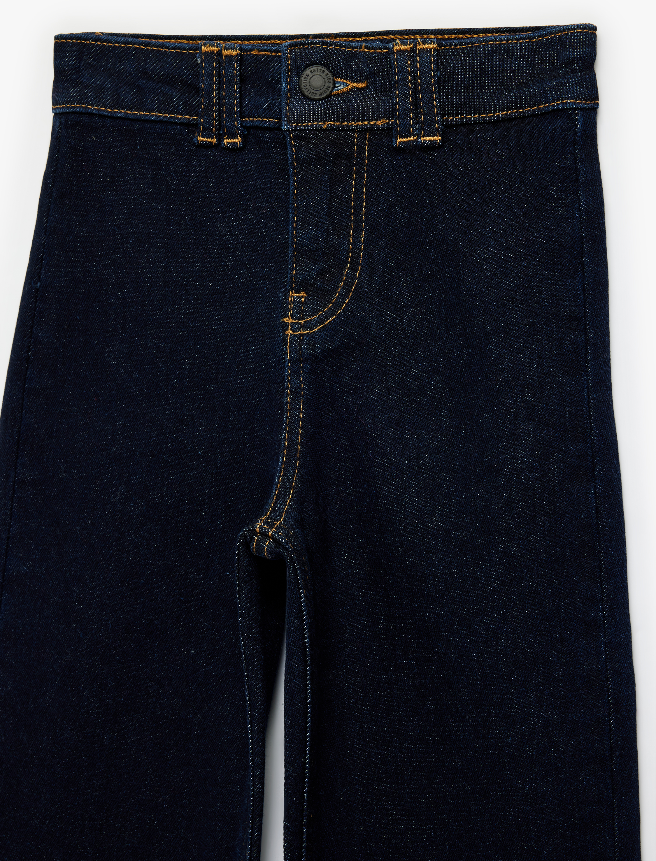  Kız Çocuk Pamuklu Cepli Yüksek Bel Düz Bol Paça Jean Pantolon