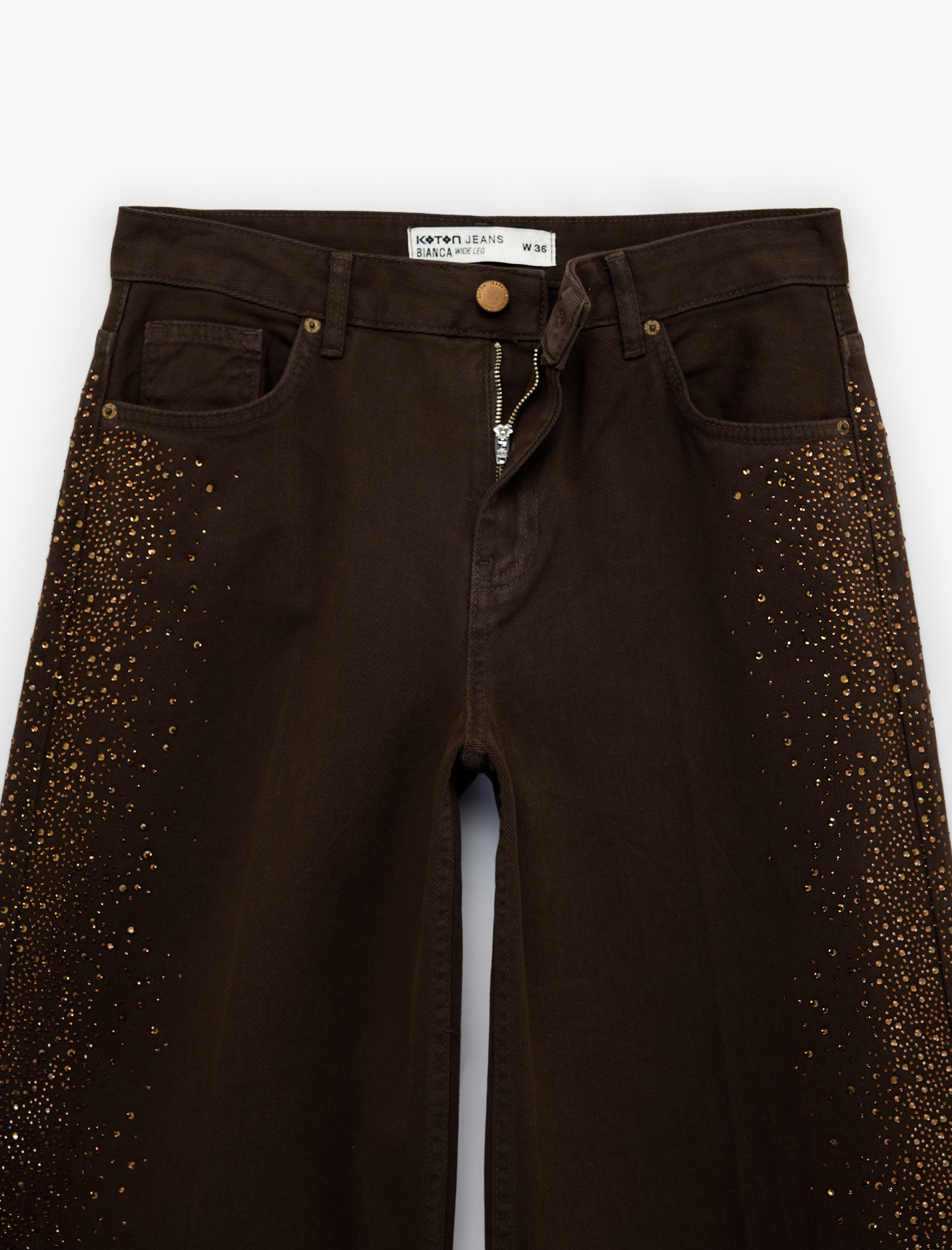   Cepli Taş Detaylı Geniş Paça Denim Pantolon -  Wide Leg Jeans