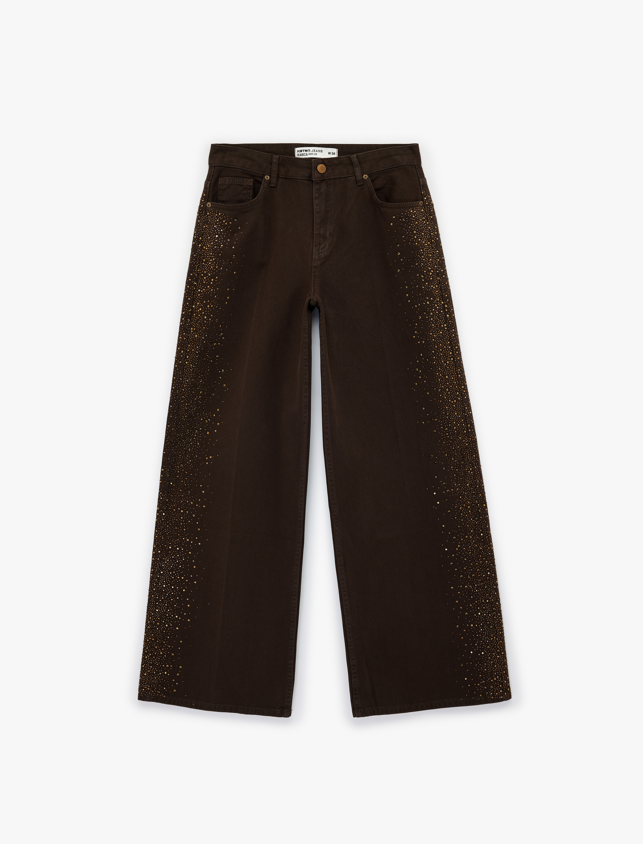   Cepli Taş Detaylı Geniş Paça Denim Pantolon -  Wide Leg Jeans