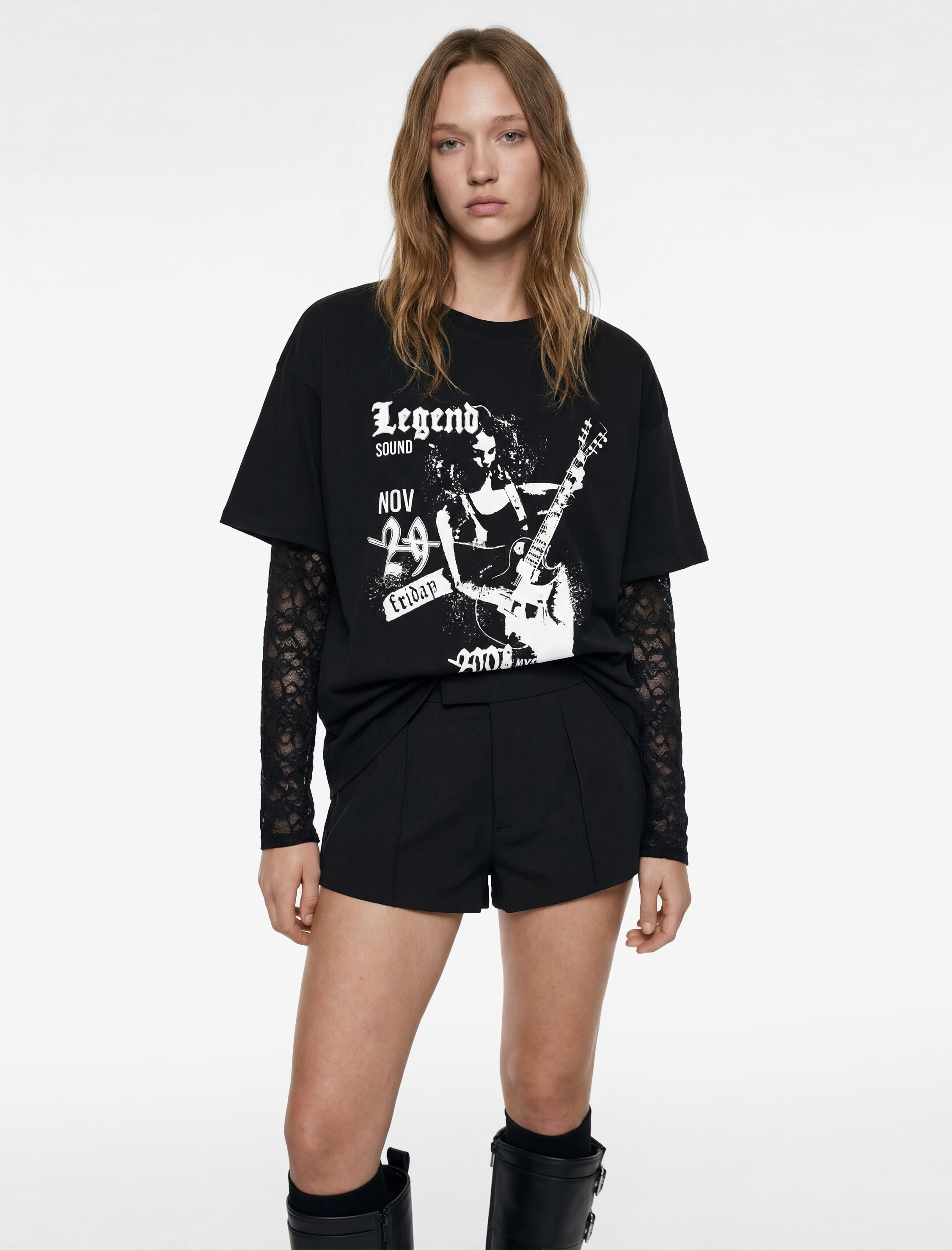   Kısa Kollu Bisiklet Yaka Baskılı Oversize Tişört