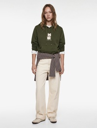 Şardonlu Uzun Kollu Kapüşonlu Kanguru Cep Detaylı Köpek Baskılı Sweatshirt