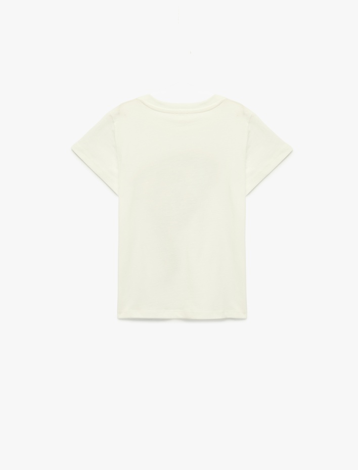 Kız Çocuk Kelebek Baskılı Kısa Kollu Bisiklet Yaka Pamuklu Tişört