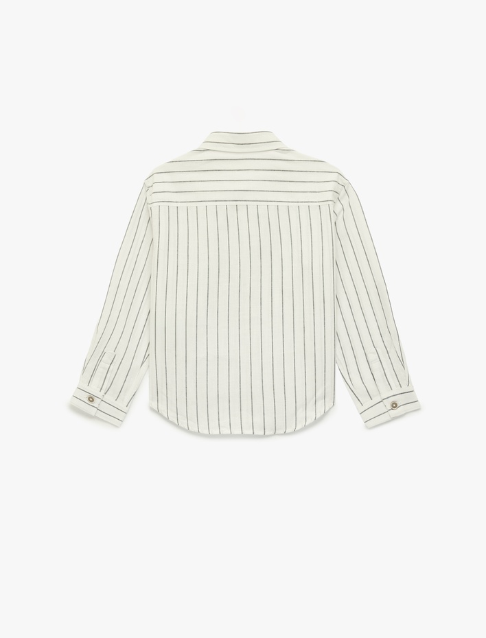 Erkek Çocuk Pamuklu Uzun Kollu Cep Detaylı Çizgili Gömlek