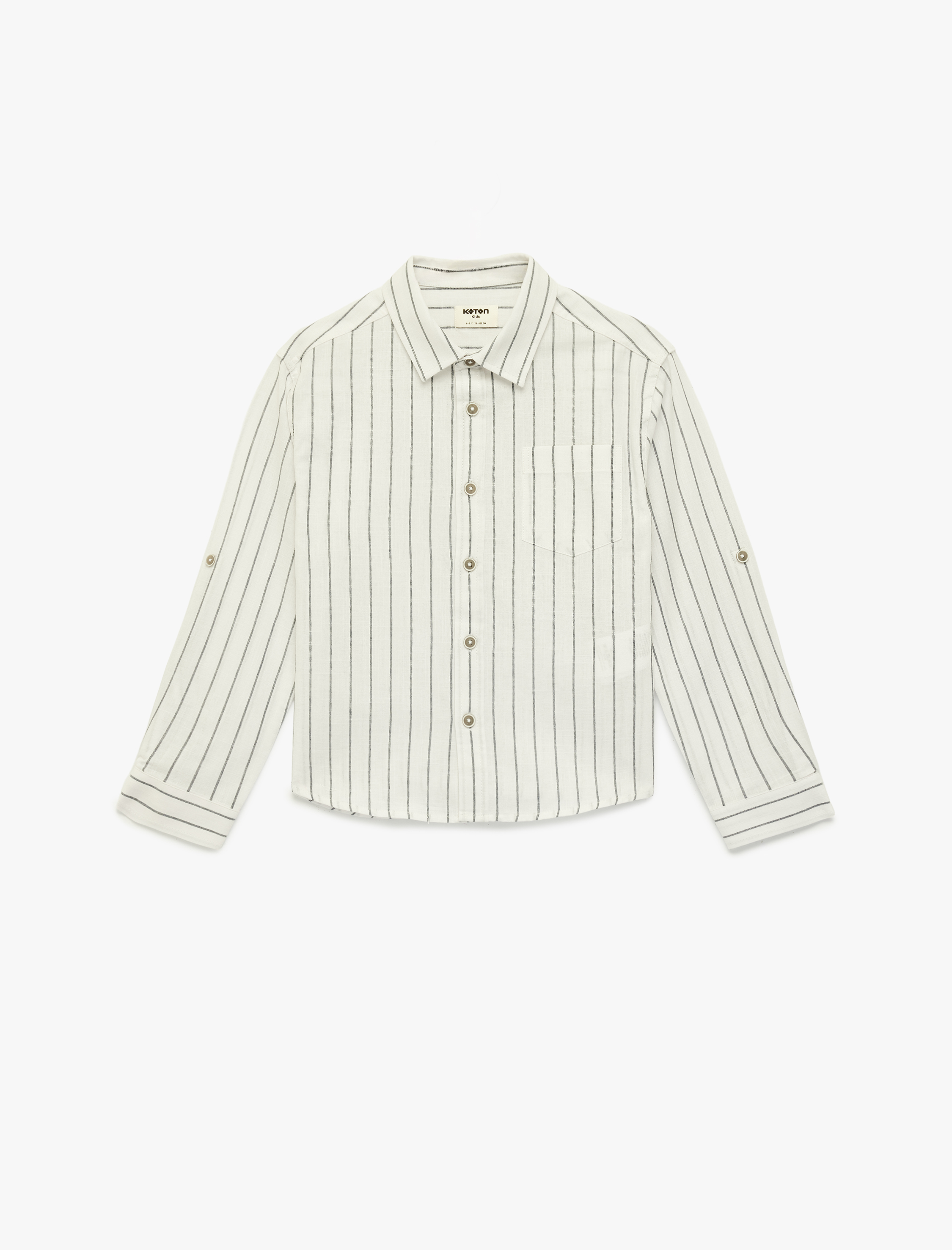  Erkek Çocuk Pamuklu Uzun Kollu Cep Detaylı Çizgili Gömlek