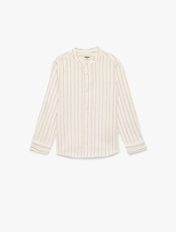 Pamuklu Uzun Kollu Hakim Yaka Çizgili Gömlek