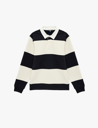 Regular Fit Renk Bloklu Şardonlu Uzun Kollu Polo Yaka Sweatshirt