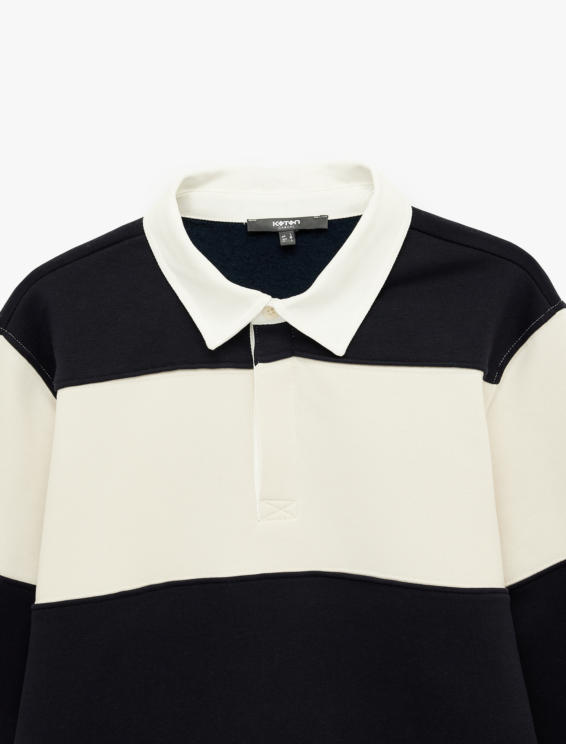   Regular Fit Renk Bloklu Şardonlu Uzun Kollu Polo Yaka Sweatshirt