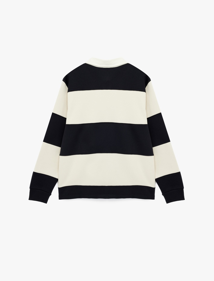  Regular Fit Renk Bloklu Şardonlu Uzun Kollu Polo Yaka Sweatshirt