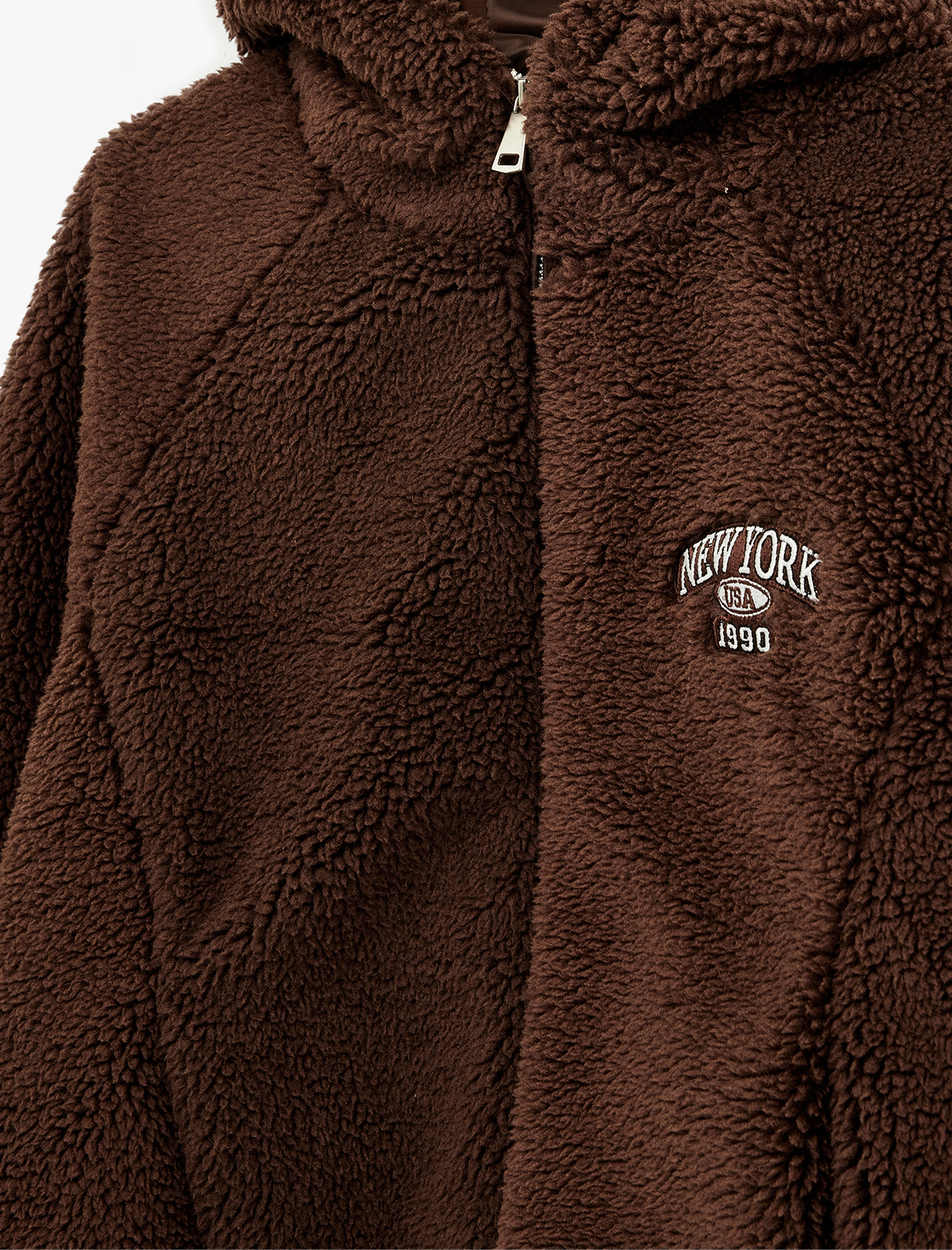   Uzun Kollu Regular Fit Cepli Fermuarlı Crop Kapüşonlu Peluş Ceket